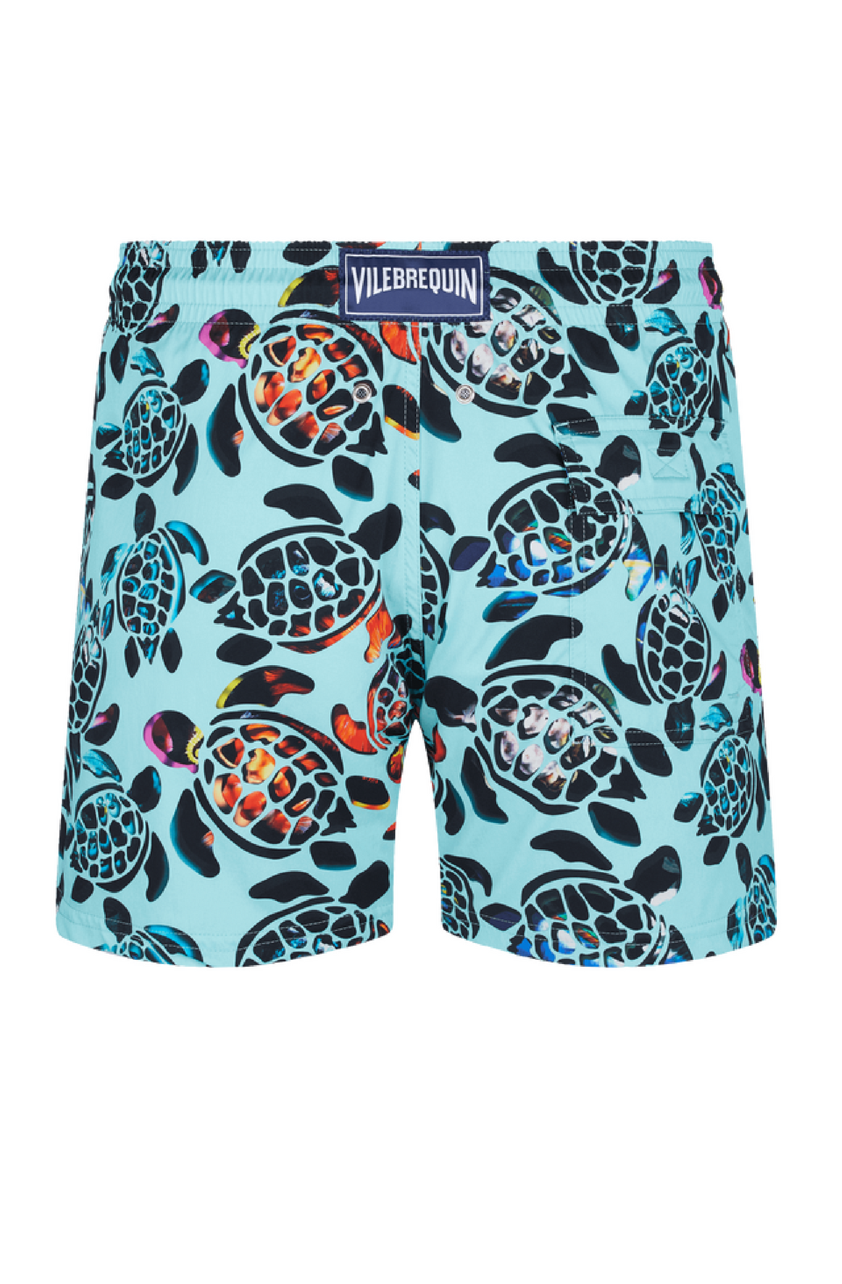 Vilebrequin Mens Screen Turtles Stretch Swim Shorts, Lagoon Blue Swimming  Trunks