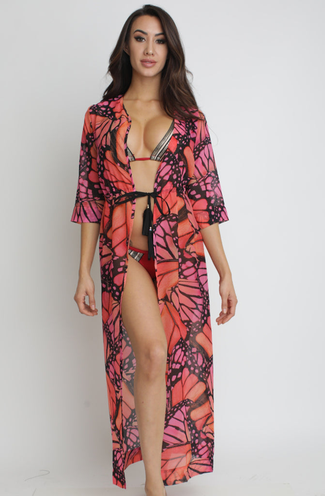 DOLCESSA Magenta Butterfly Cover-Up Long