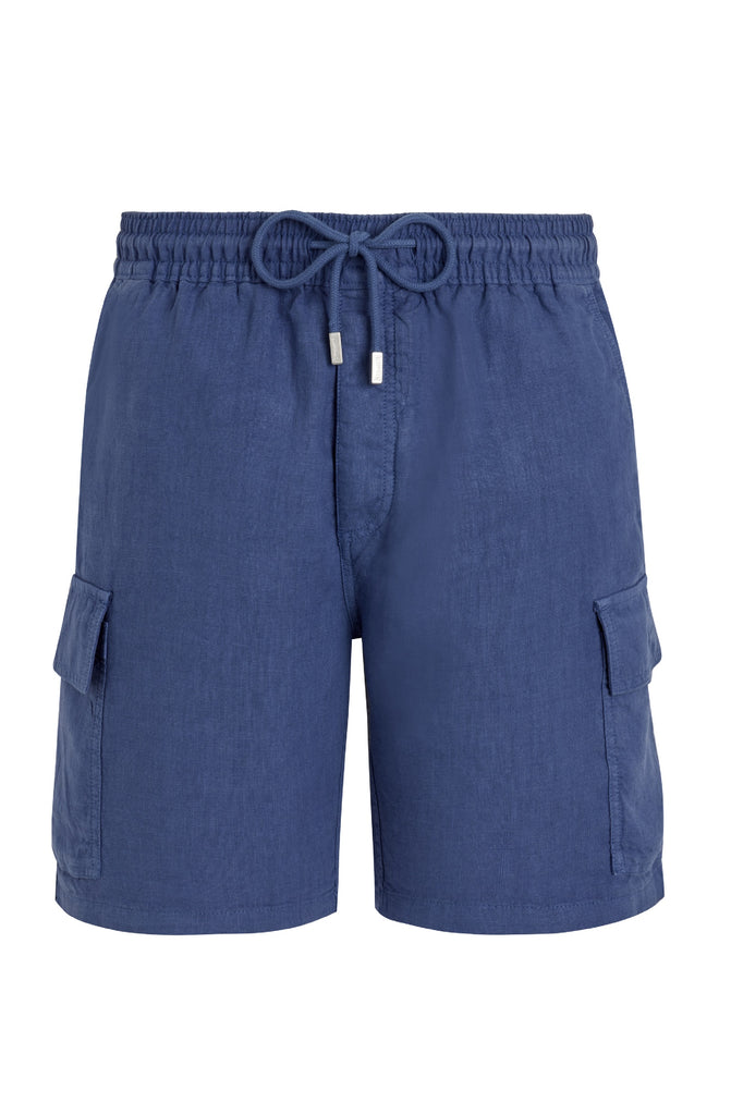 VILEBREQUIN Men Linen Bermuda Shorts Cargo Pockets