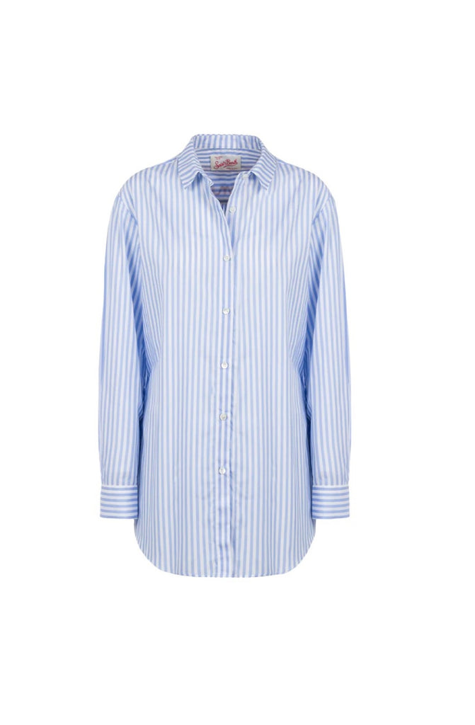 MC2 SAINT BARTH Women Cotton Shirt Light Blue Striped Brigitte