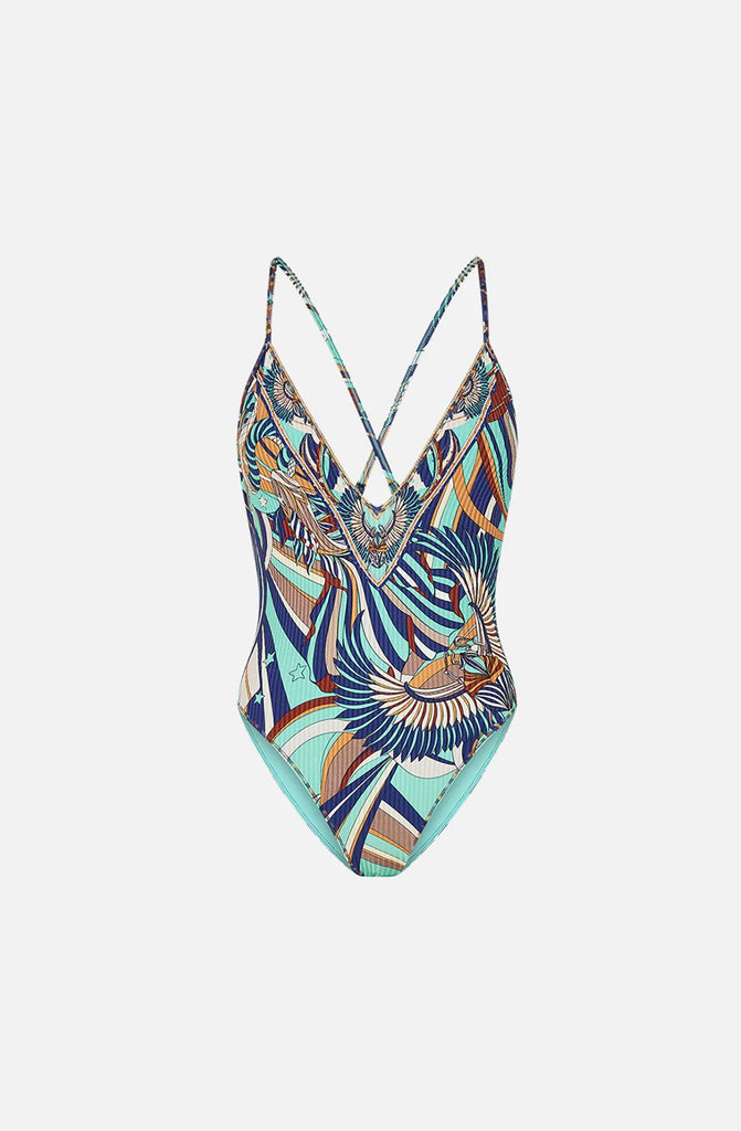 CAMILLA V-Neck One Piece with Multicolour Stitching - Oasis Oracle