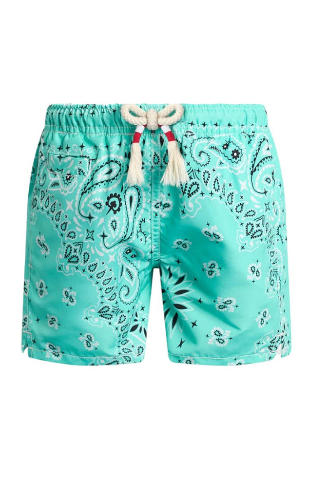 MC2 SAINT BARTH Boys Mid-Length Swim Shorts Caprese Jr. Water Green Bandanna Print