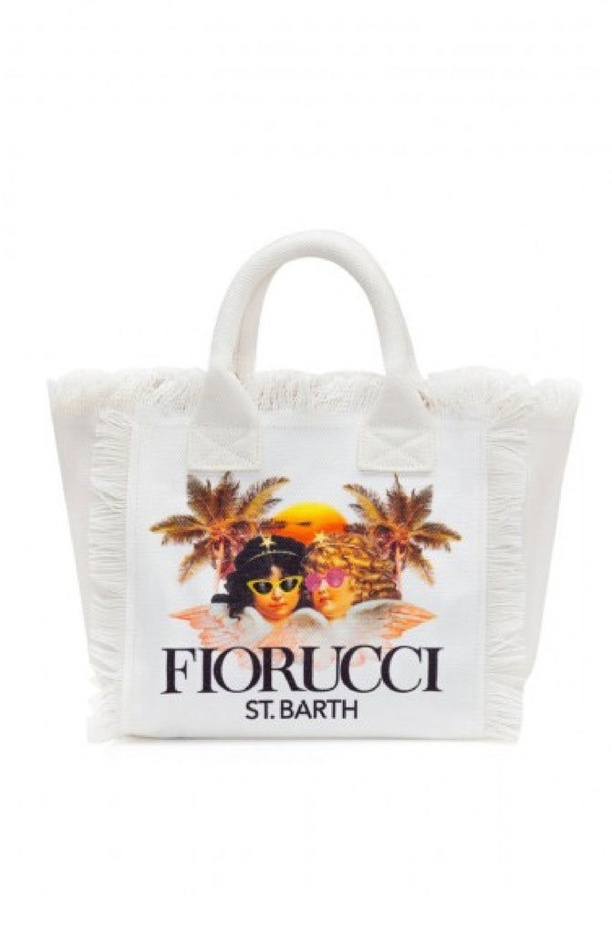 MC2 SAINT BARTH Colette Cotton Canvas Handbag White Fiorucci Angels Print