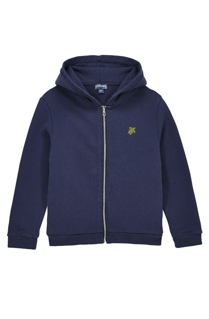 VILEBREQUIN Boys Hooded Front Zip Sweatshirt Placed Embroidery Turtle Back