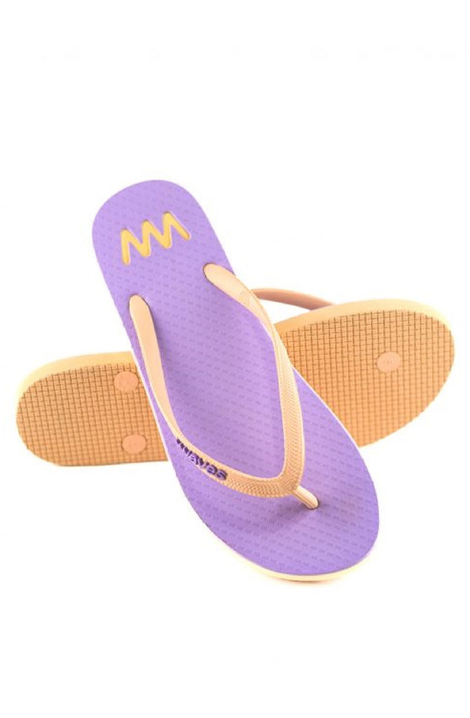 WAVES Women Two Tone Pastel Cream Purple Flip Flops