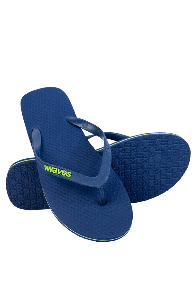 WAVES Unisex Essentials Navy Lime Flip Flops