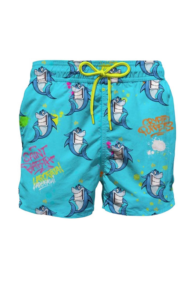 MC2 SAINT BARTH Boy Light-Weight Swim Shorts Lighting Crypto Shark