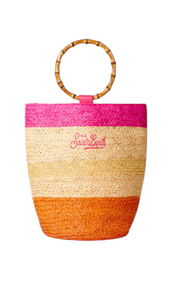 MC2 SAINT BARTH Kartie Raffia Bucket Bag with Bamboo Handles