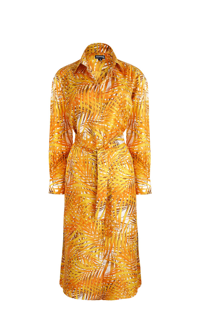 VILEBREQUIN Women Silk Shirt Dress Palm Leaves