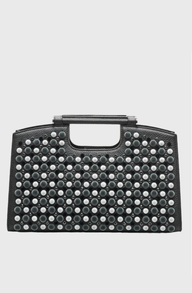 MARINA RAPHAEL L'Avenue Top Handle Bag in Velvet & Crystal Studded Leather