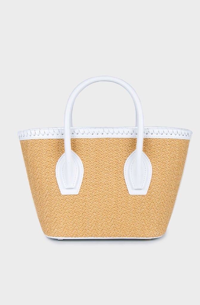 MARINA RAPHAEL Micro Porter Tote Bag in Threaded Raffia & Napa