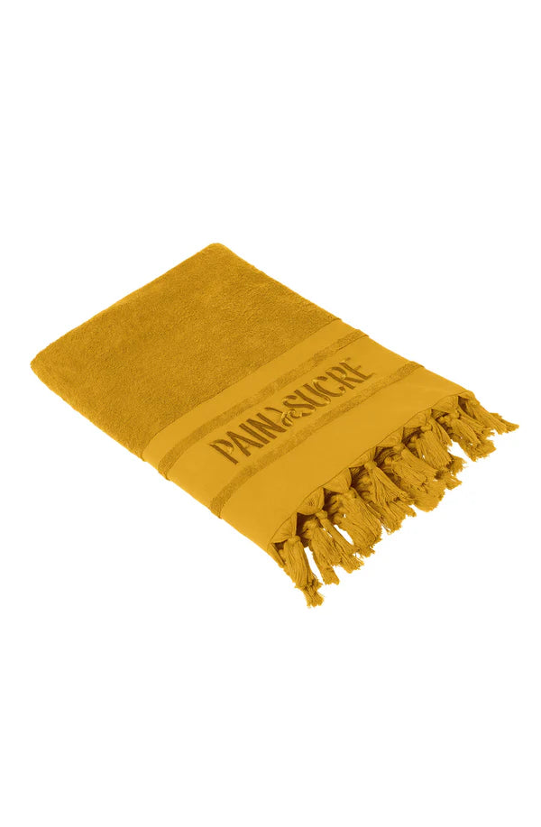 PAIN de SUCRE Zaina Ochre fringed terry fouta towel