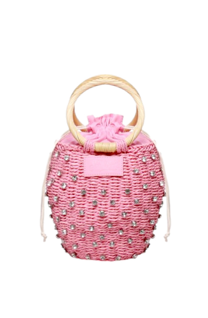 MC2 SAINT BARTH Rattan Bucket Handbag Rhinestones