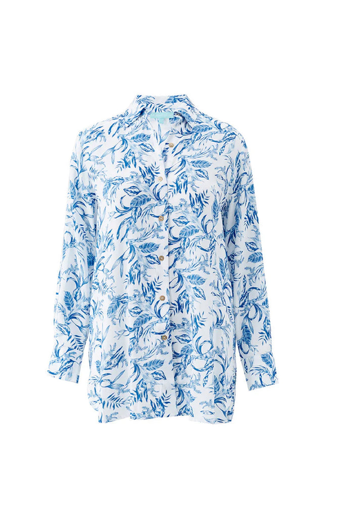 MELISSA ODABASH Paige Blue Leaf Shirt