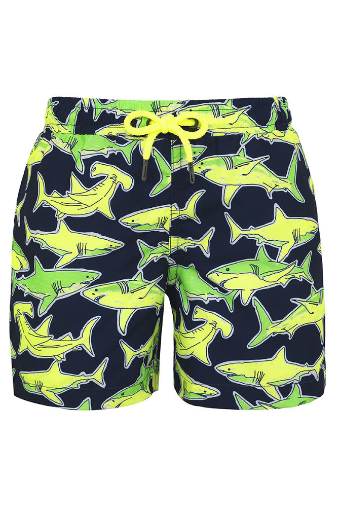 SUNUVA Boys Navy Neon Shark Swim Shorts | HAMAC Beach Boutique